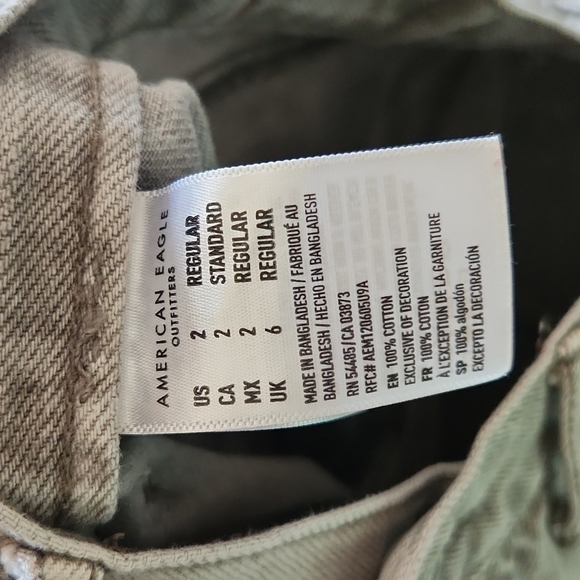 American Eagle Wide Leg Crop High Rise Jeans Olive Sage Green Button Fly Size 2 - Picture 3 of 4